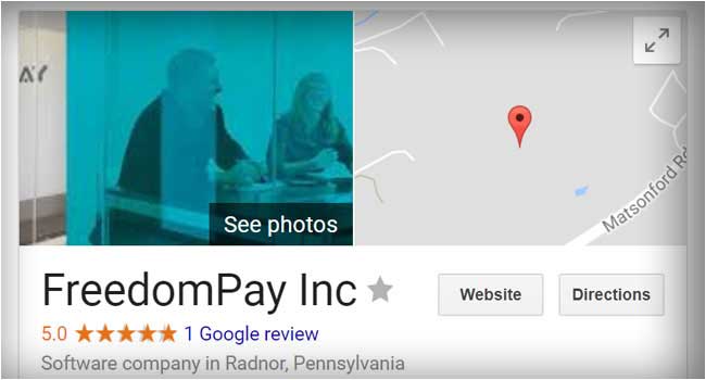 Example of search engine marketing of FreedomPay in Google+